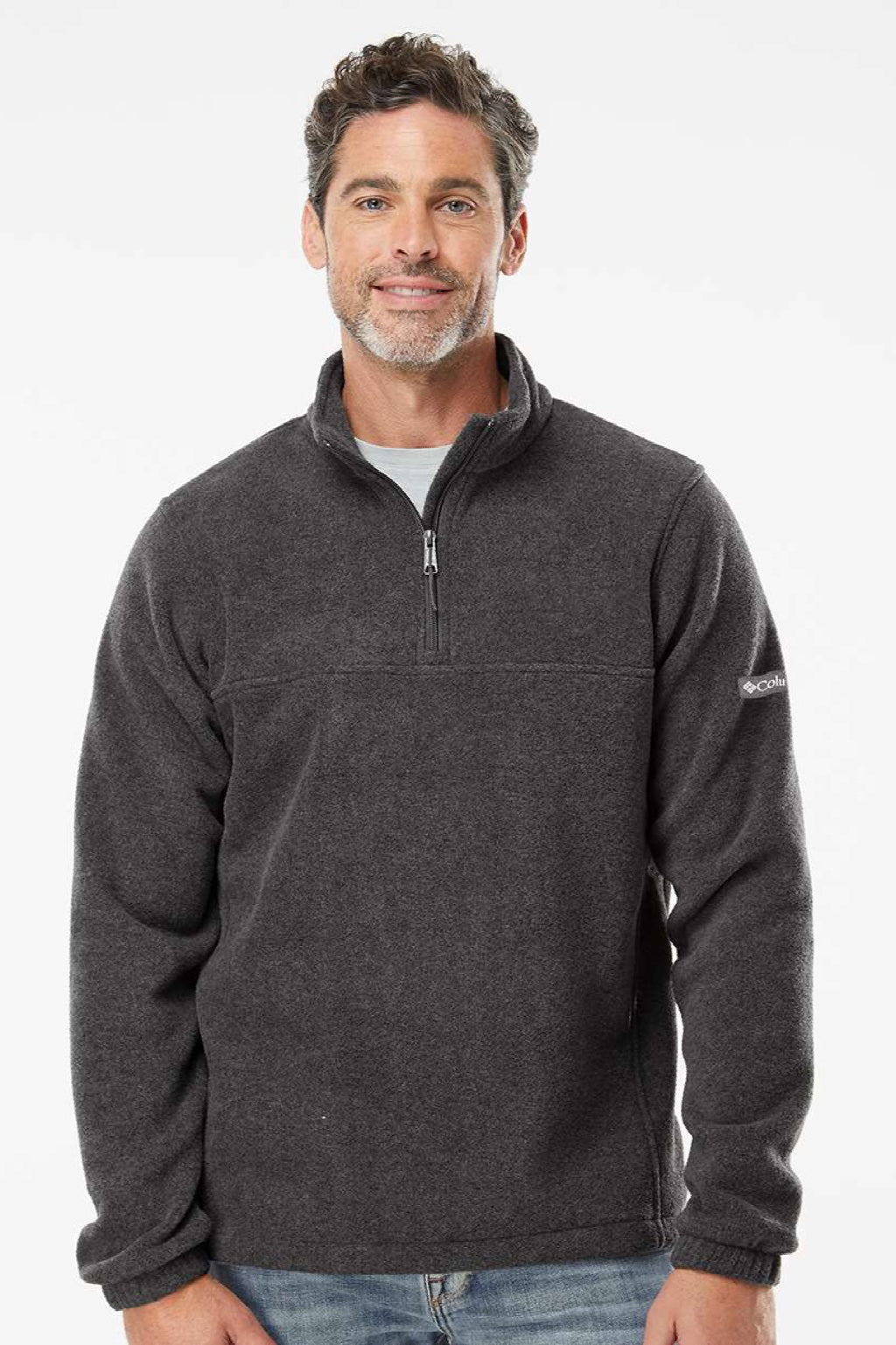 Columbia 212486 Mens Steens Mountain 1/4 Zip Sweatshirt Heather Charcoal Grey Model Front