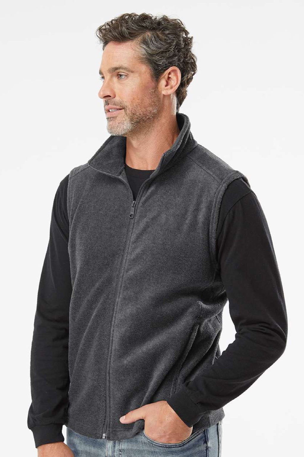 Columbia 212488 Mens Steens Mountain Full Zip Vest Heather Charcoal Grey Model Side
