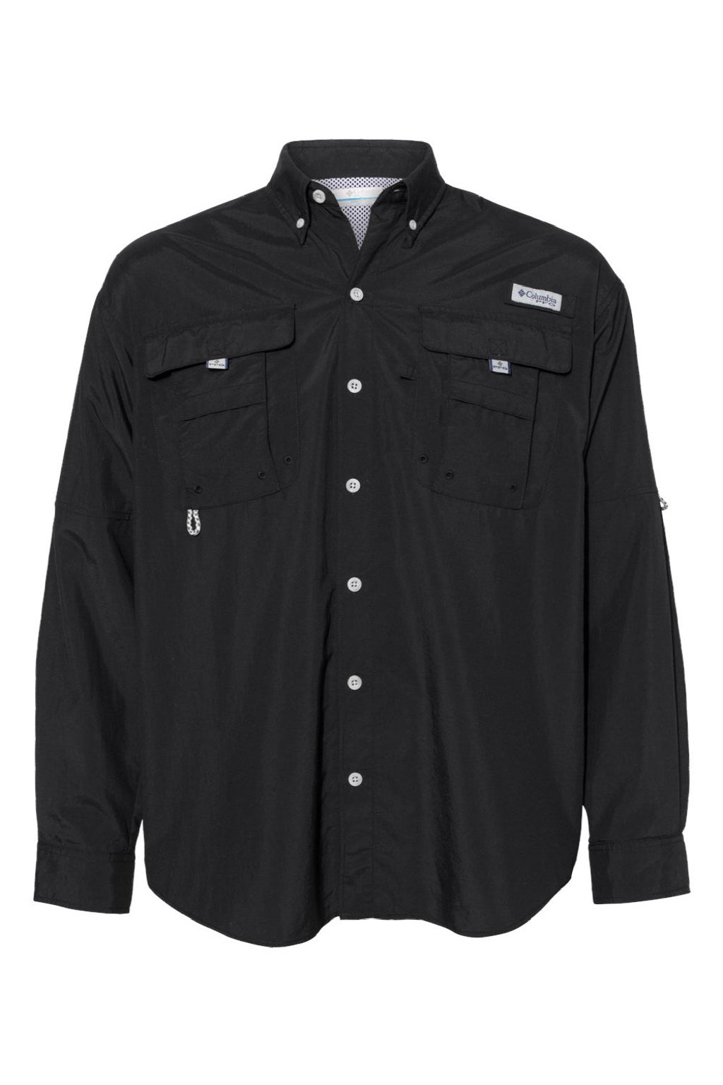 Columbia 212463 Mens PFG Bahama II Long Sleeve Button Down Shirt w/ Double Pockets Black Flat Front