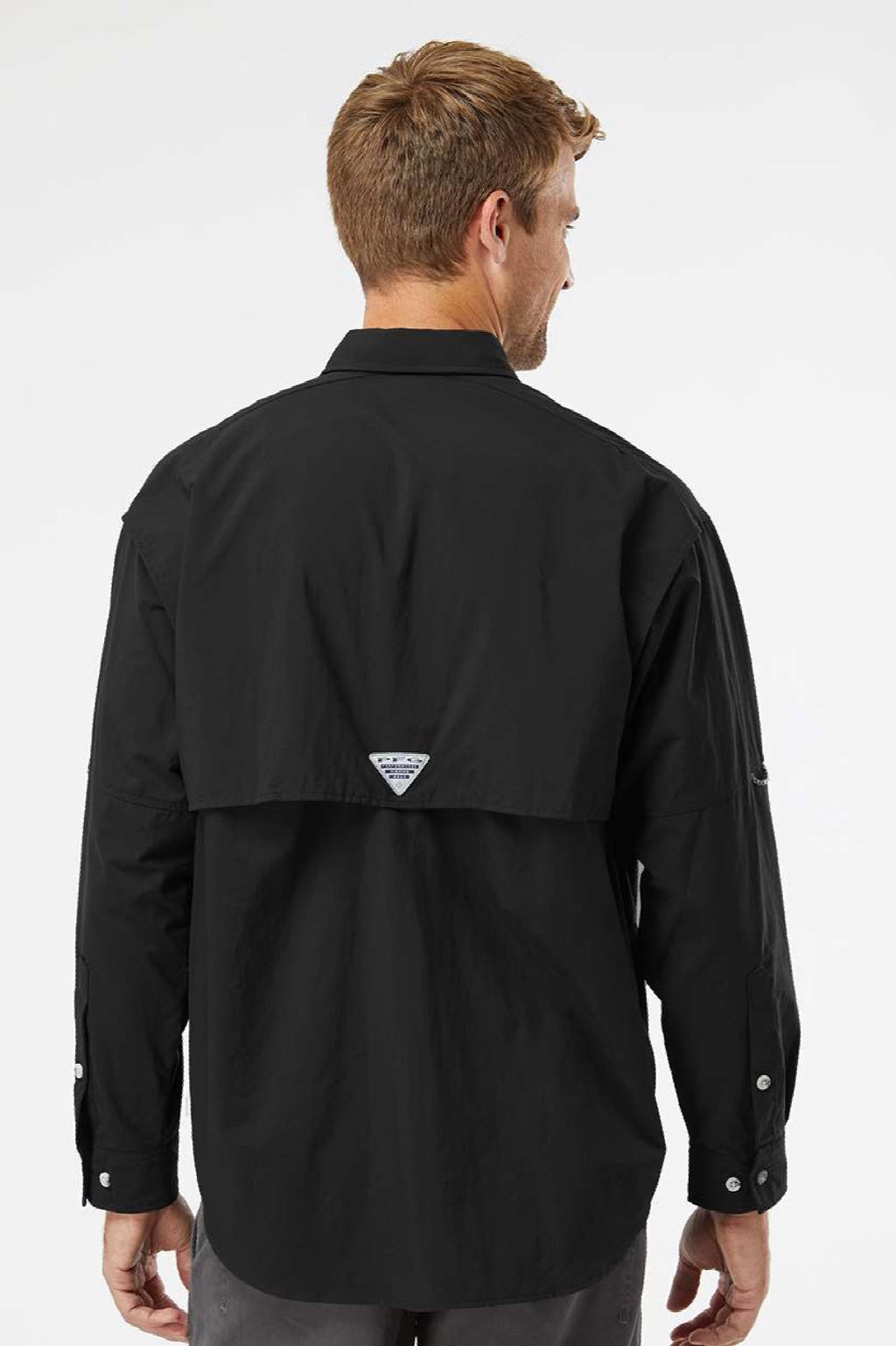 Columbia 212463 Mens PFG Bahama II Long Sleeve Button Down Shirt w/ Double Pockets Black Model Back