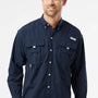 Columbia Mens PFG Bahama II UPF 50+ Long Sleeve Button Down Shirt w/ Double Pockets - Collegiate Navy Blue - NEW