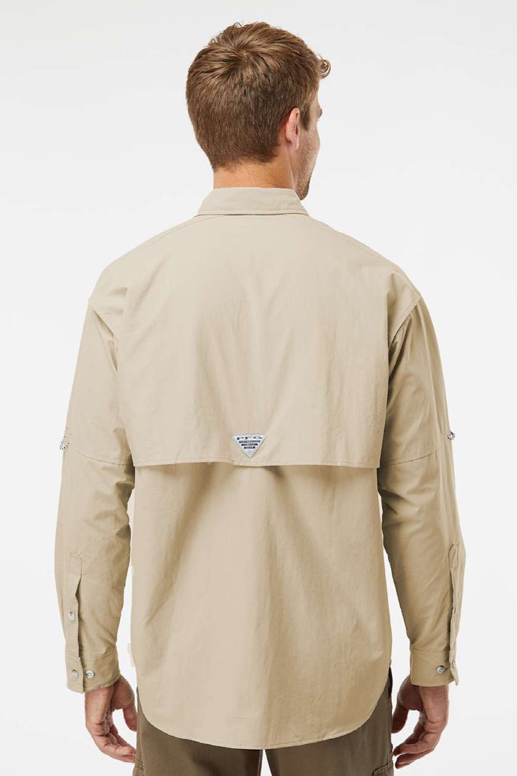 Columbia 212463 Mens PFG Bahama II Long Sleeve Button Down Shirt w/ Double Pockets Fossil Model Back