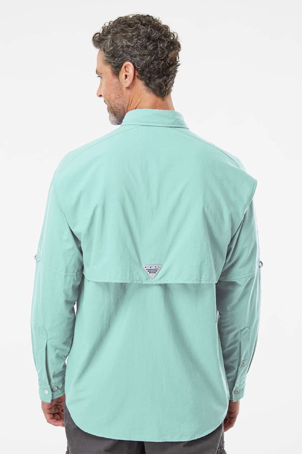Columbia 212463 Mens PFG Bahama II Long Sleeve Button Down Shirt w/ Double Pockets Gulf Stream Green Model Back
