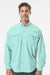 Columbia 212463 Mens PFG Bahama II Long Sleeve Button Down Shirt w/ Double Pockets Gulf Stream Green Model Front