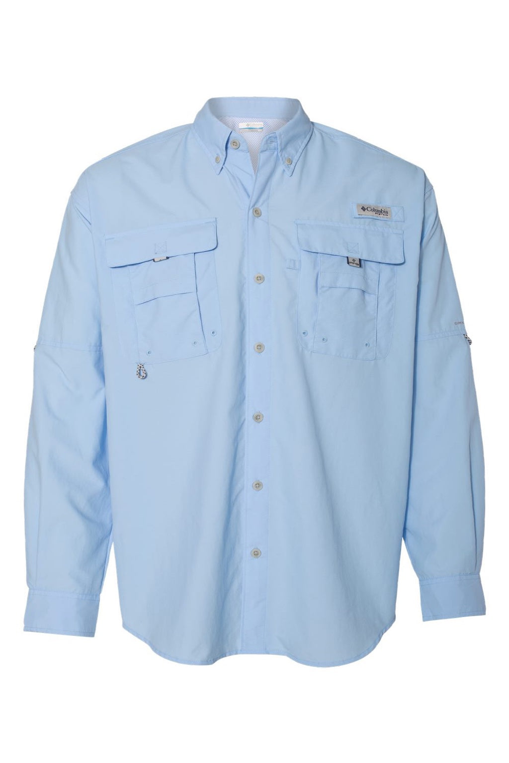 Columbia 212463 Mens PFG Bahama II Long Sleeve Button Down Shirt w/ Double Pockets Sail Blue Flat Front