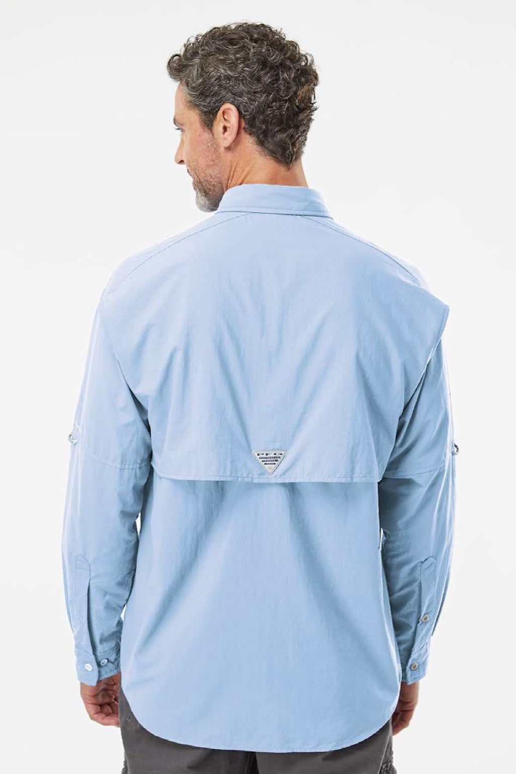 Columbia 212463 Mens PFG Bahama II Long Sleeve Button Down Shirt w/ Double Pockets Sail Blue Model Back