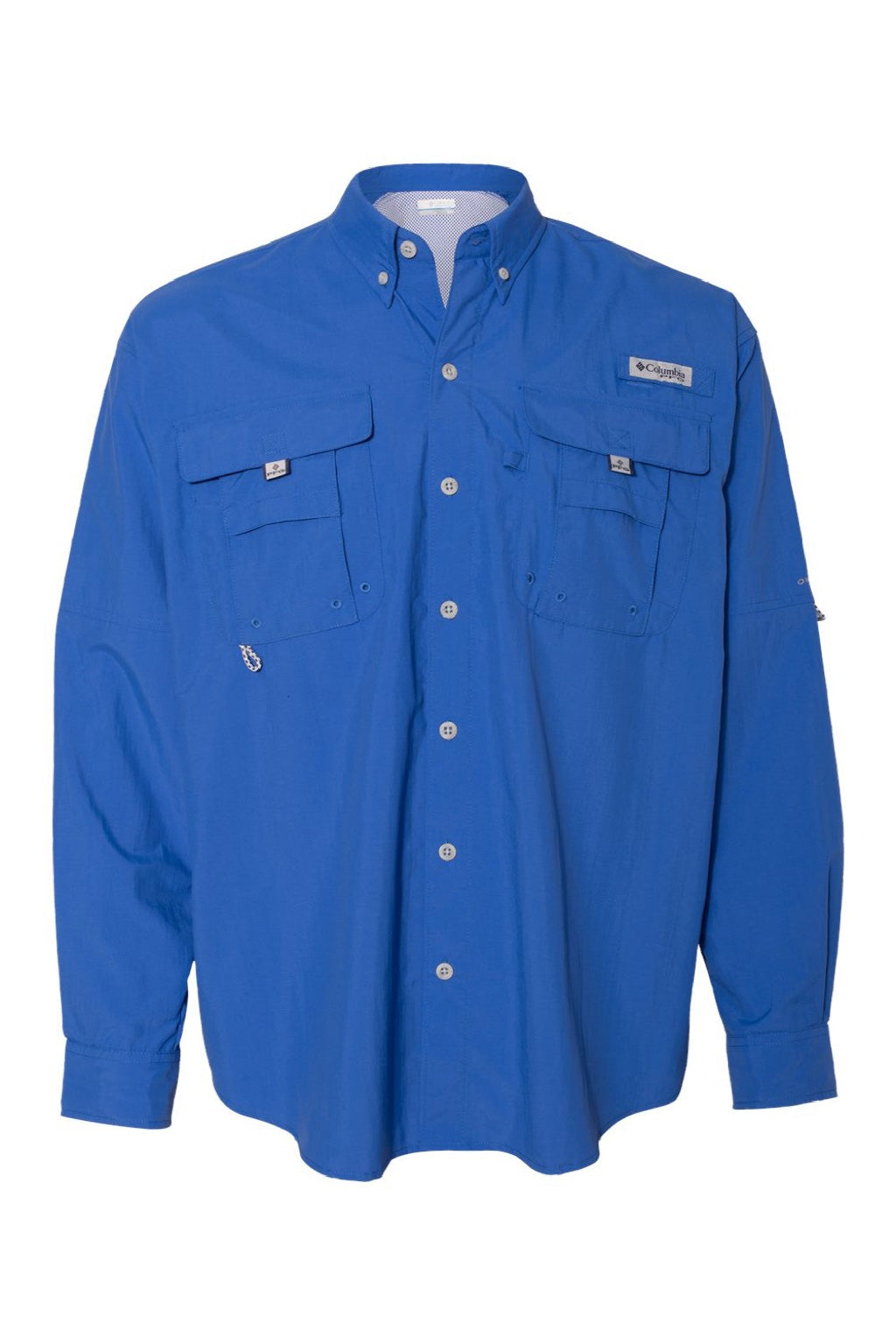Columbia 212463 Mens PFG Bahama II Long Sleeve Button Down Shirt w/ Double Pockets Vivid Blue Flat Front
