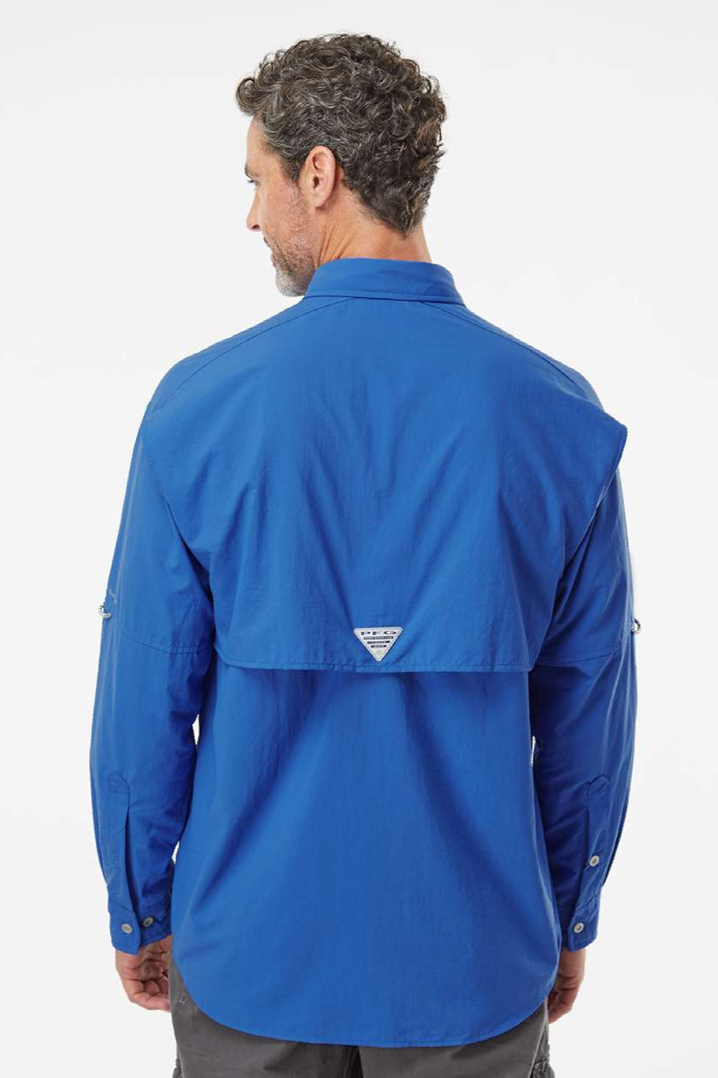 Columbia 212463 Mens PFG Bahama II Long Sleeve Button Down Shirt w/ Double Pockets Vivid Blue Model Back