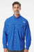 Columbia 212463 Mens PFG Bahama II Long Sleeve Button Down Shirt w/ Double Pockets Vivid Blue Model Front