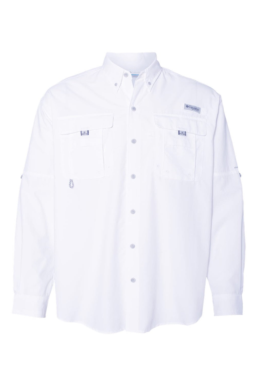 Columbia 212463 Mens PFG Bahama II Long Sleeve Button Down Shirt w/ Double Pockets White Flat Front