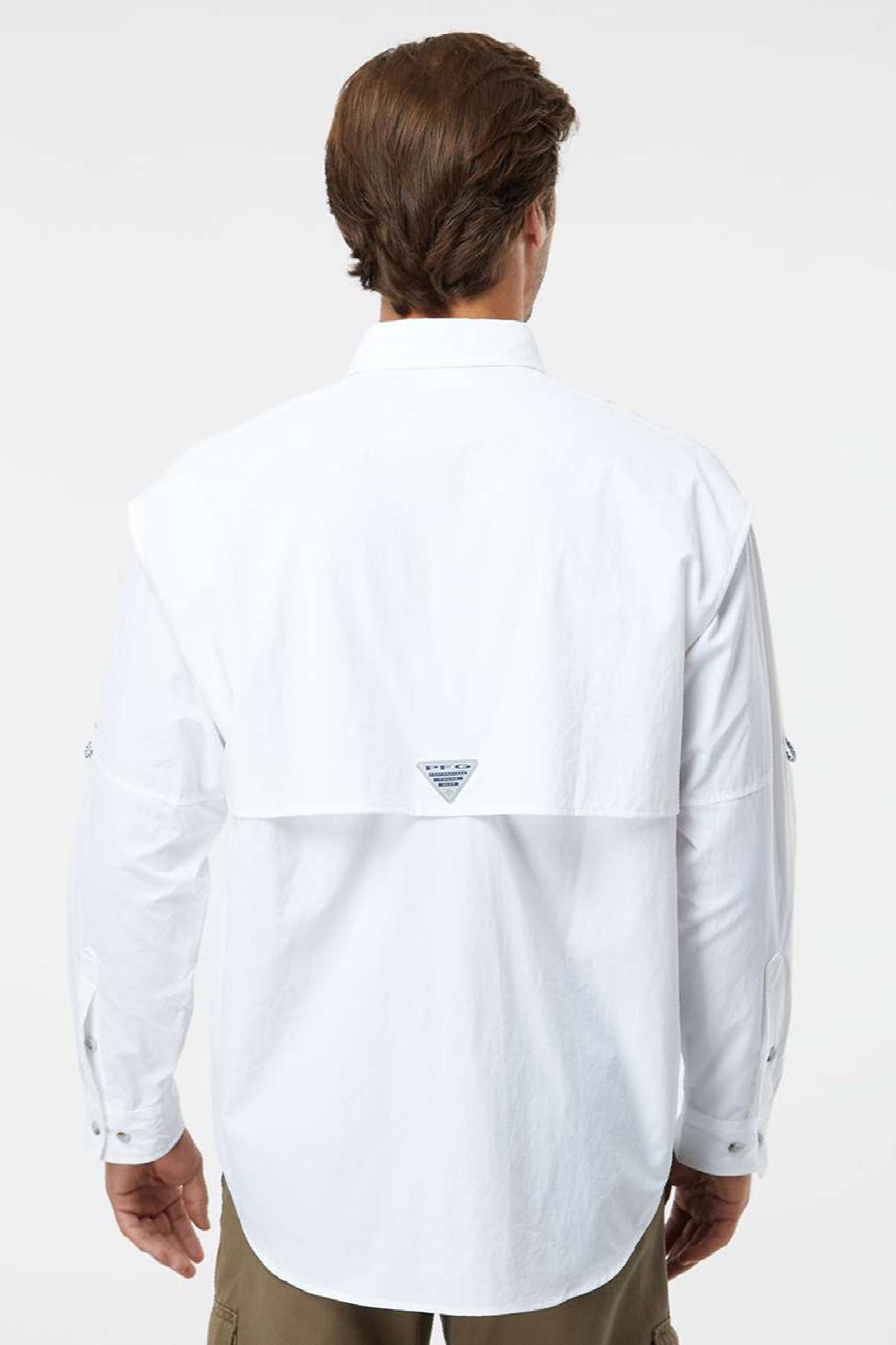 Columbia 212463 Mens PFG Bahama II Long Sleeve Button Down Shirt w/ Double Pockets White Model Back