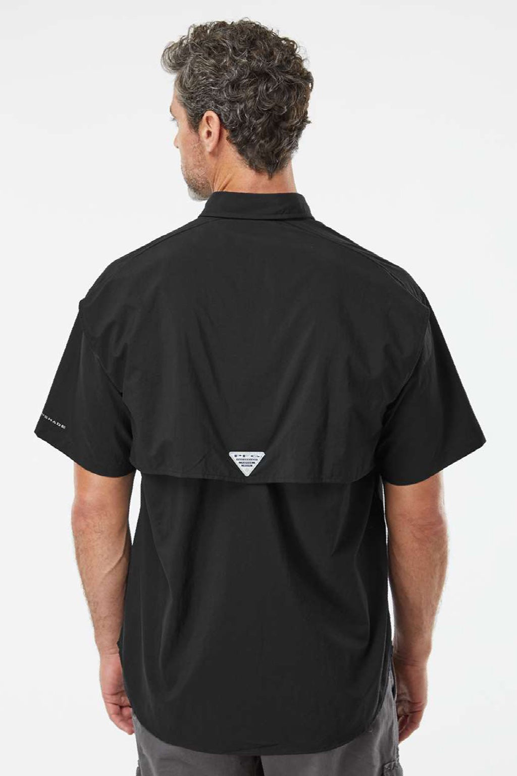 Columbia 212464 Mens PFG Bahama II Short Sleeve Button Down Shirt w/ Double Pockets Black Model Back