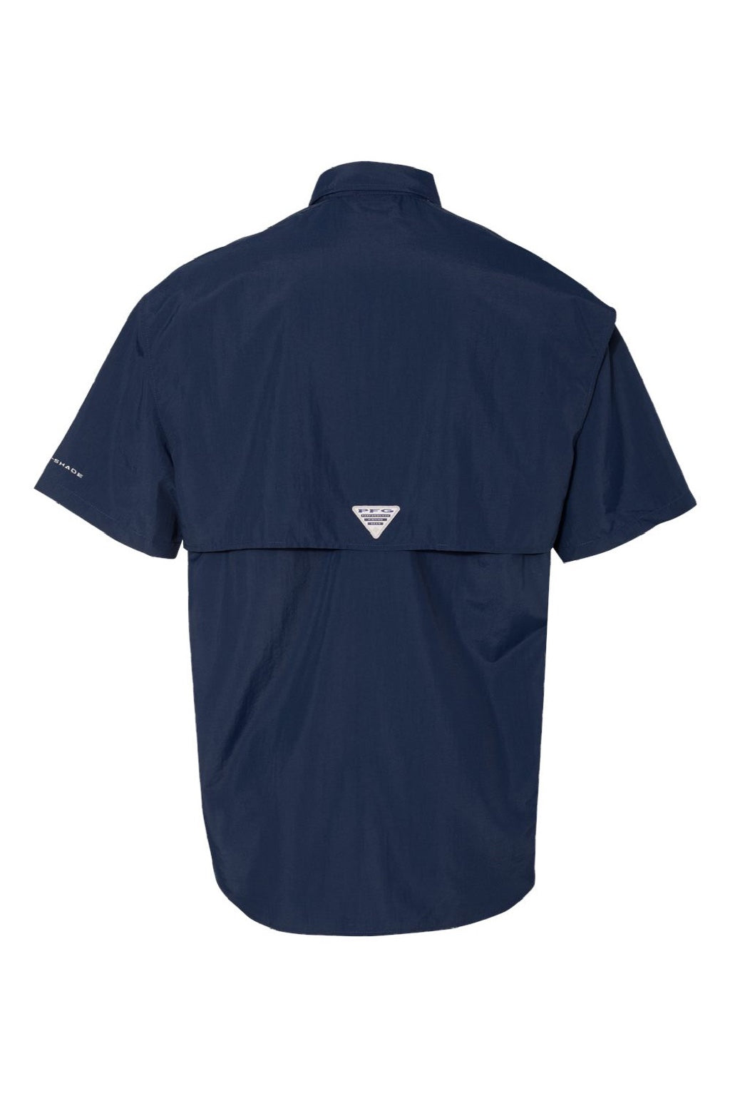 Columbia 212464 Mens PFG Bahama II Short Sleeve Button Down Shirt w/ Double Pockets Collegiate Navy Blue Flat Back