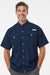 Columbia 212464 Mens PFG Bahama II Short Sleeve Button Down Shirt w/ Double Pockets Collegiate Navy Blue Model Front