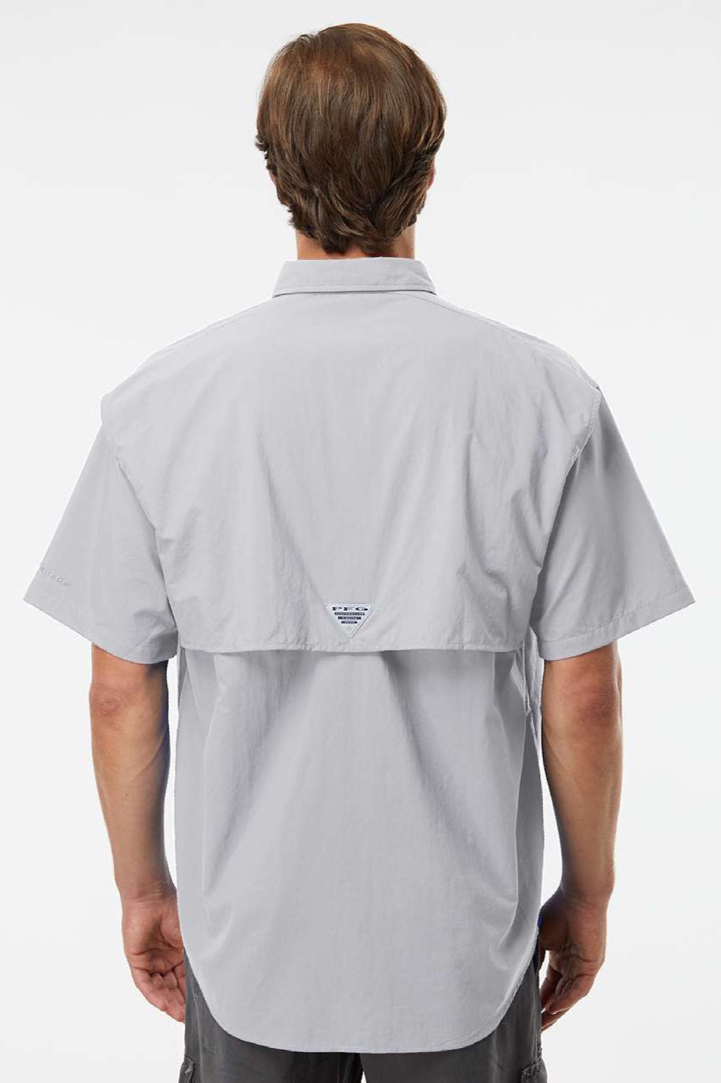 Columbia 212464 Mens PFG Bahama II Short Sleeve Button Down Shirt w/ Double Pockets Cool Grey Model Back