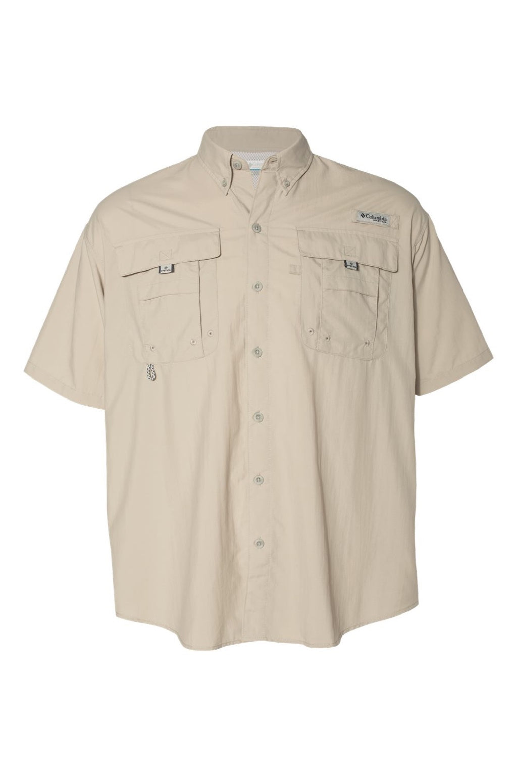 Columbia 212464 Mens PFG Bahama II Short Sleeve Button Down Shirt w/ Double Pockets Fossil Flat Front