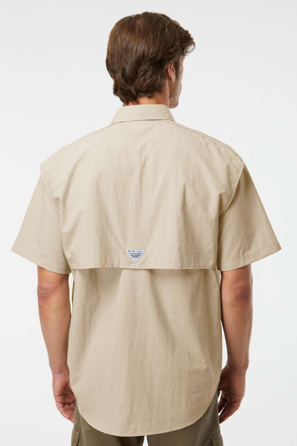 Columbia 212464 Mens PFG Bahama II Short Sleeve Button Down Shirt w/ Double Pockets Fossil Model Back