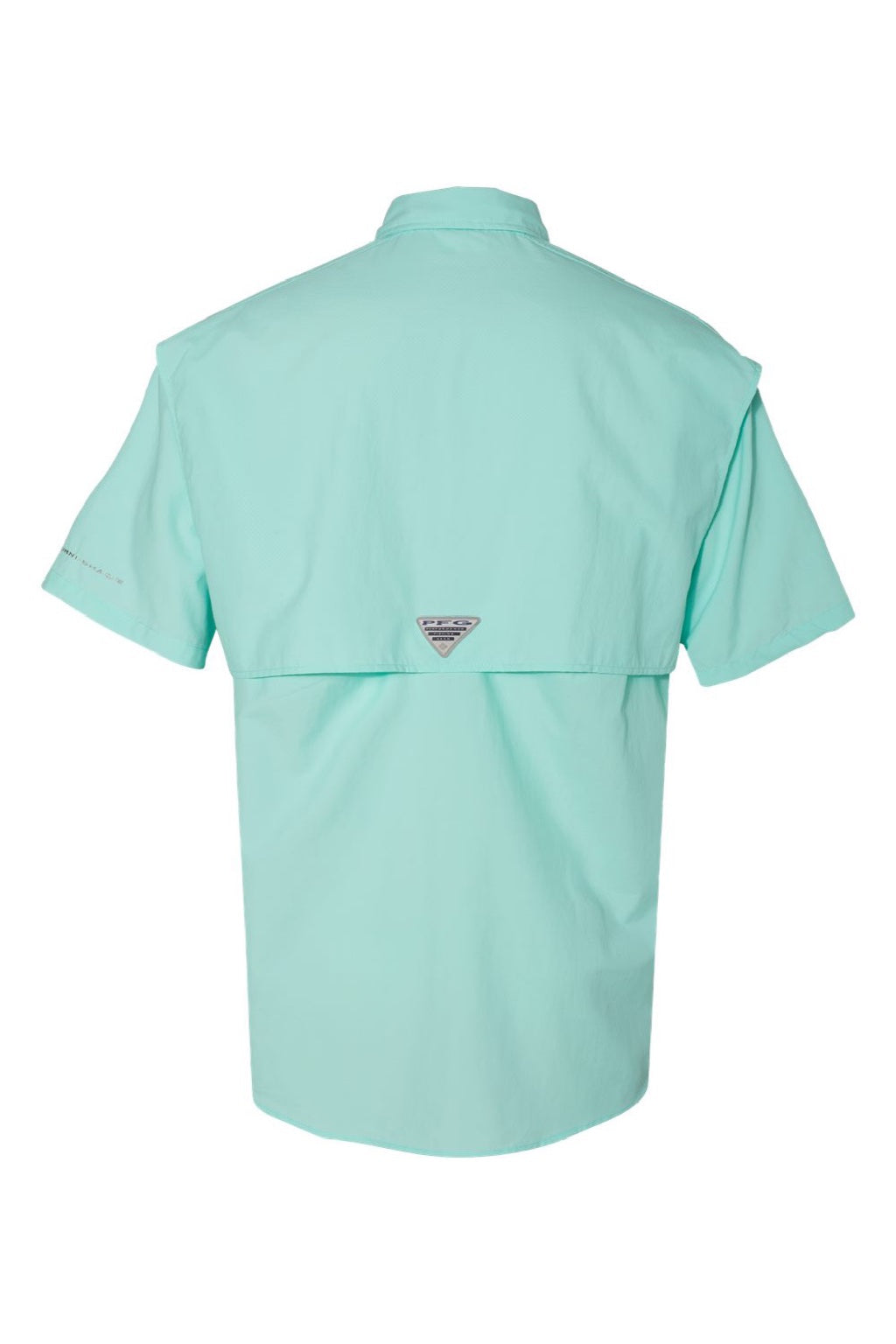 Columbia 212464 Mens PFG Bahama II Short Sleeve Button Down Shirt w/ Double Pockets Gulf Stream Green Flat Back