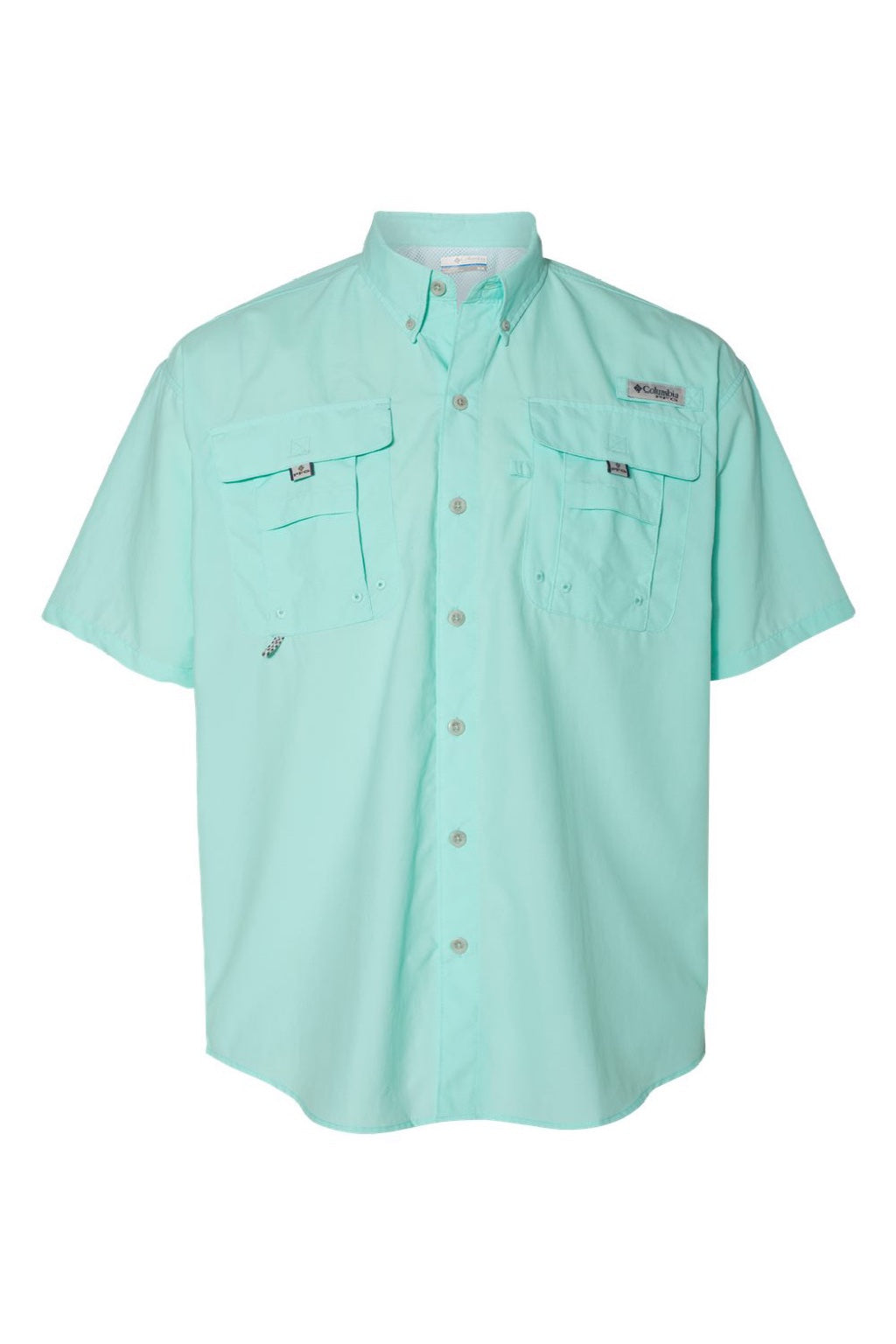 Columbia 212464 Mens PFG Bahama II Short Sleeve Button Down Shirt w/ Double Pockets Gulf Stream Green Flat Front