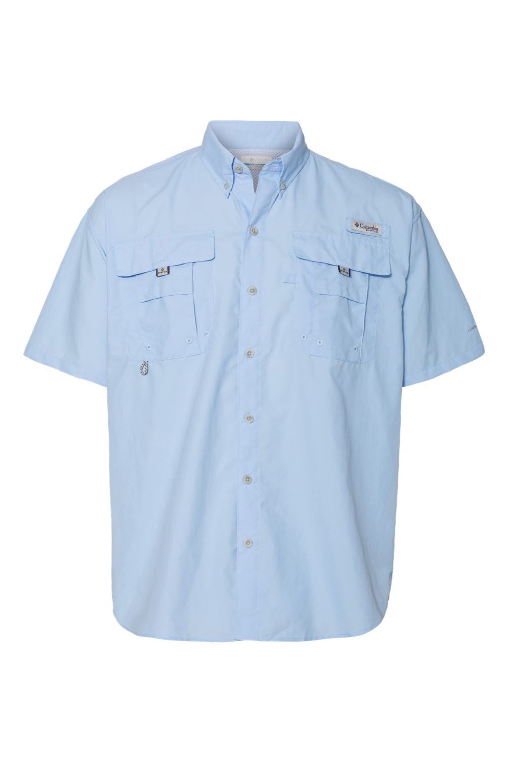 Columbia 212464 Mens PFG Bahama II Short Sleeve Button Down Shirt w/ Double Pockets Sail Blue Flat Front