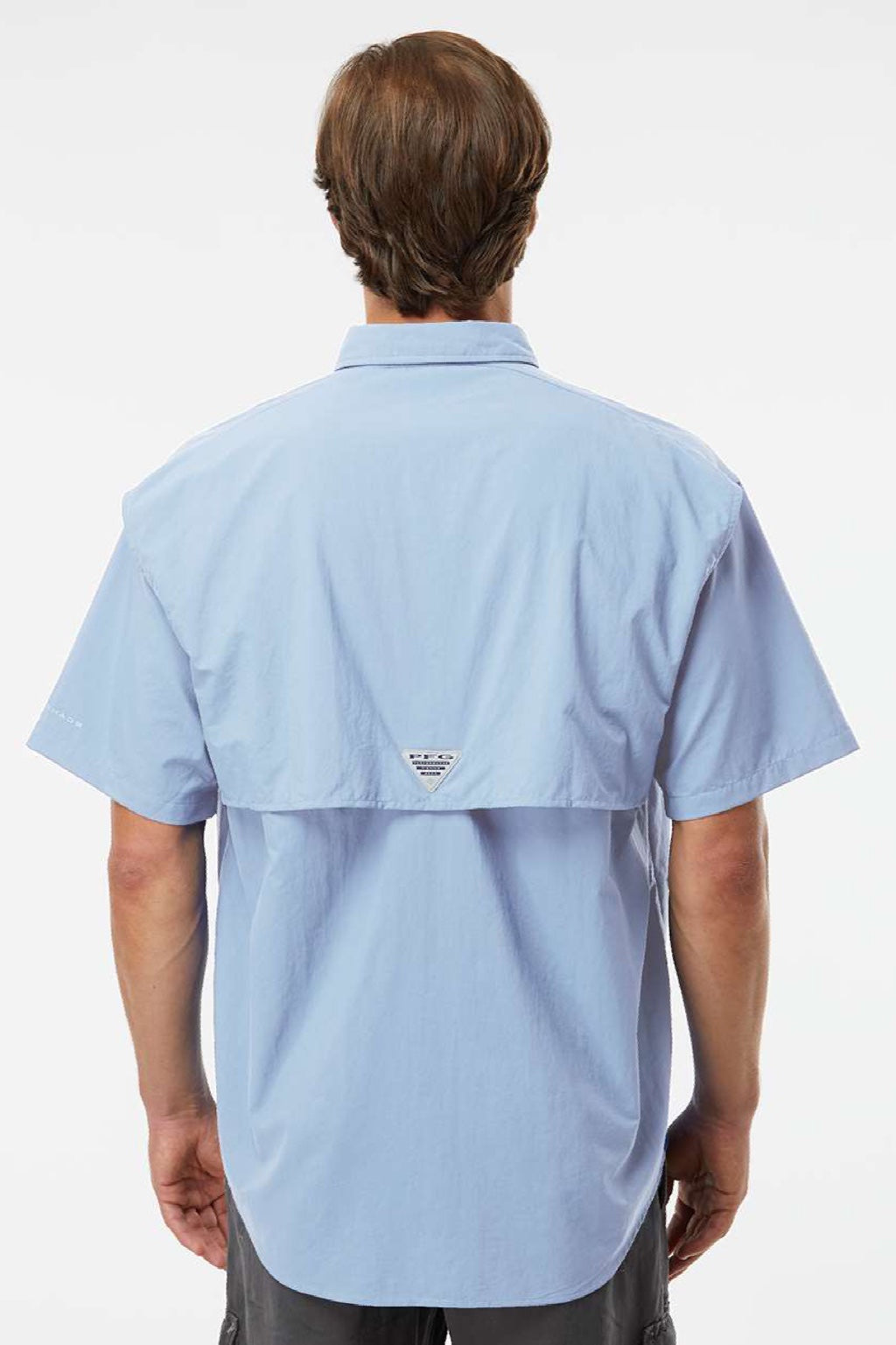 Columbia 212464 Mens PFG Bahama II Short Sleeve Button Down Shirt w/ Double Pockets Sail Blue Model Back