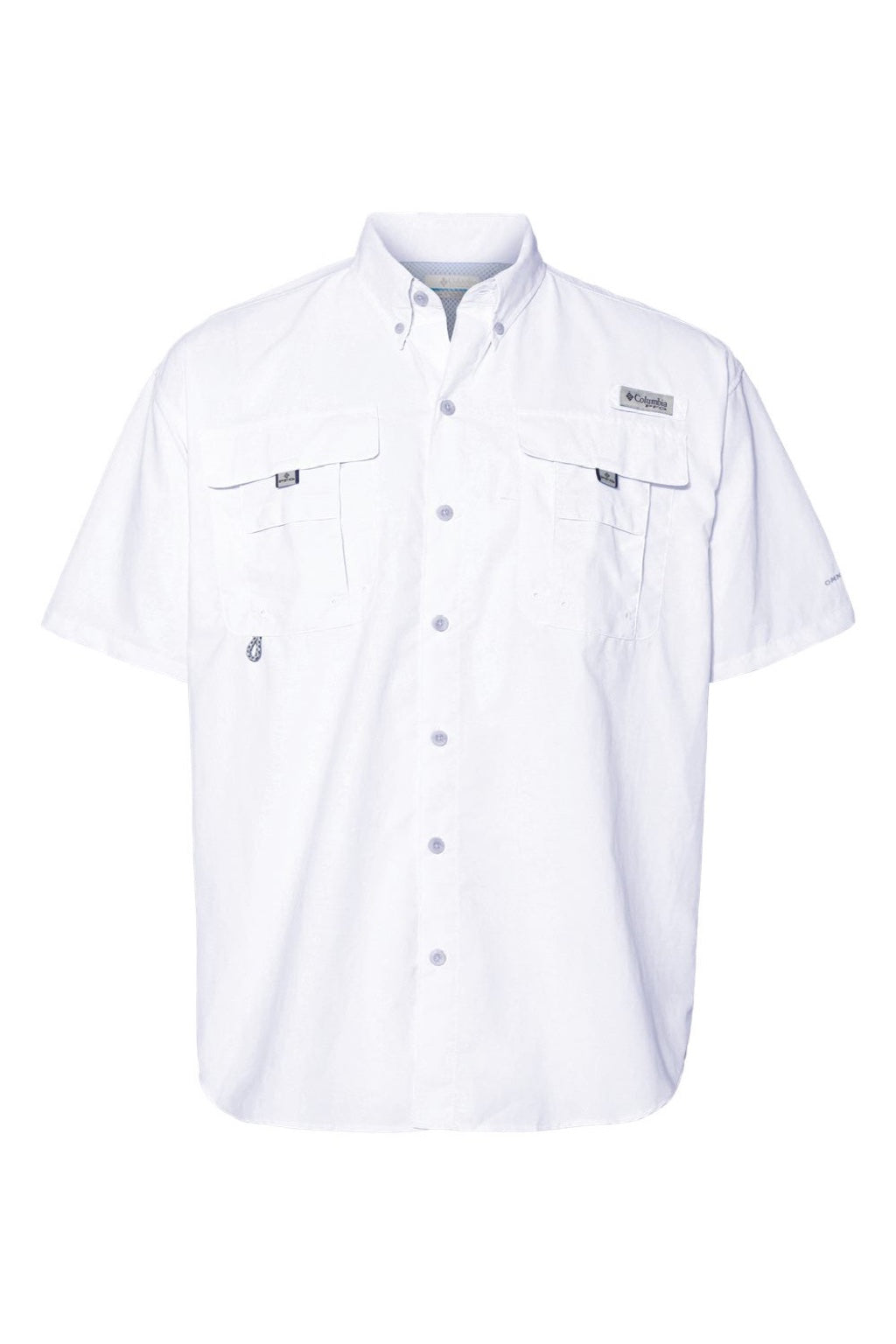 Columbia 212464 Mens PFG Bahama II Short Sleeve Button Down Shirt w/ Double Pockets White Flat Front