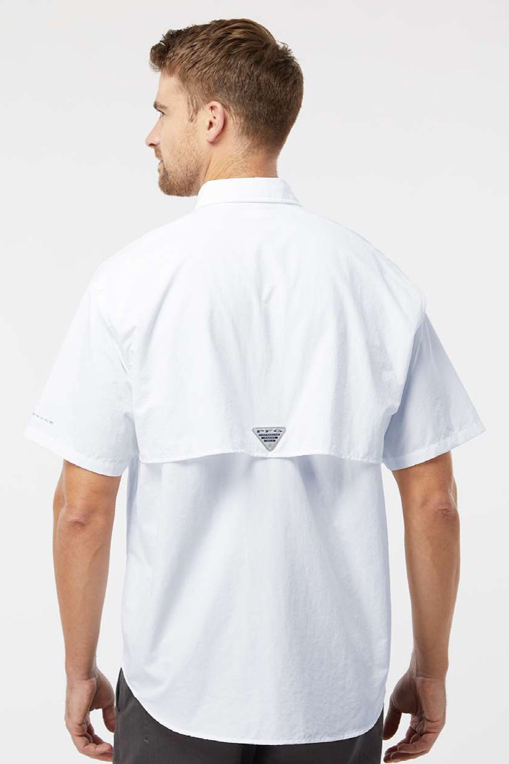 Columbia 212464 Mens PFG Bahama II Short Sleeve Button Down Shirt w/ Double Pockets White Model Back