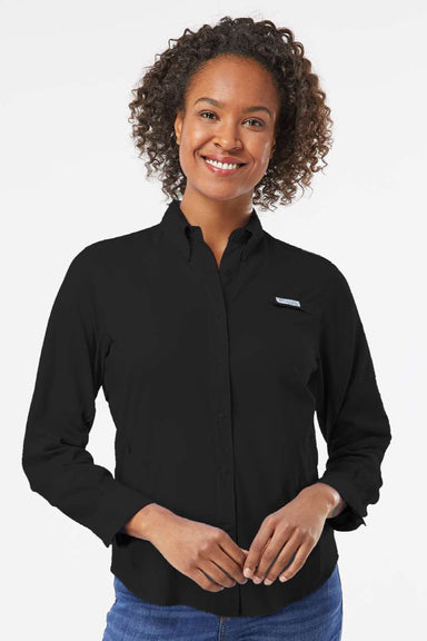 Columbia 212465 Womens PFG Tamiami II Long Sleeve Button Down Shirt Black Model Front