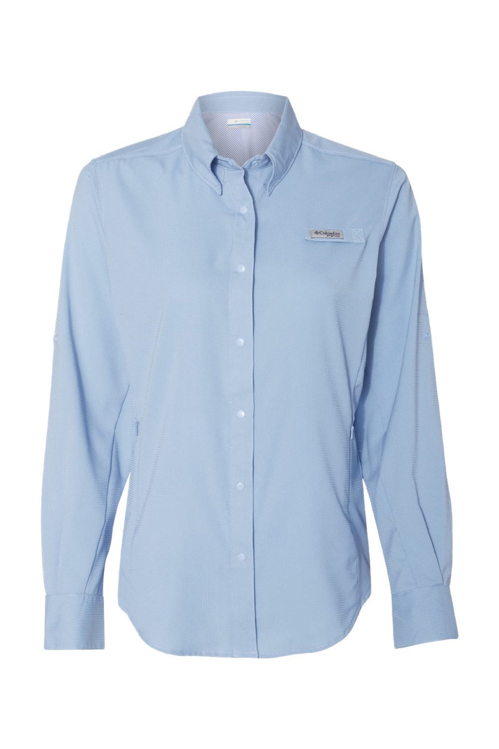Columbia 212465 Womens PFG Tamiami II Long Sleeve Button Down Shirt Sail Blue Flat Front