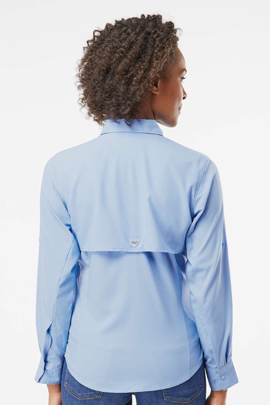 Columbia 212465 Womens PFG Tamiami II Long Sleeve Button Down Shirt Sail Blue Model Back