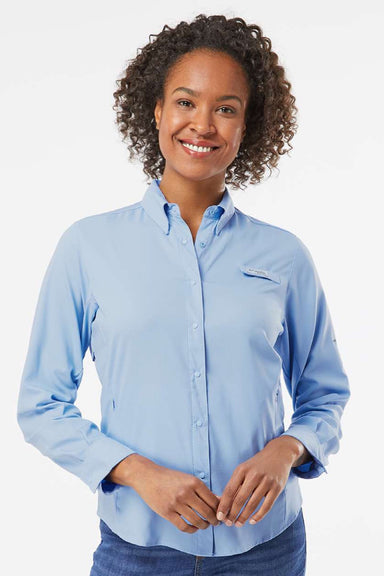 Columbia 212465 Womens PFG Tamiami II Long Sleeve Button Down Shirt Sail Blue Model Front