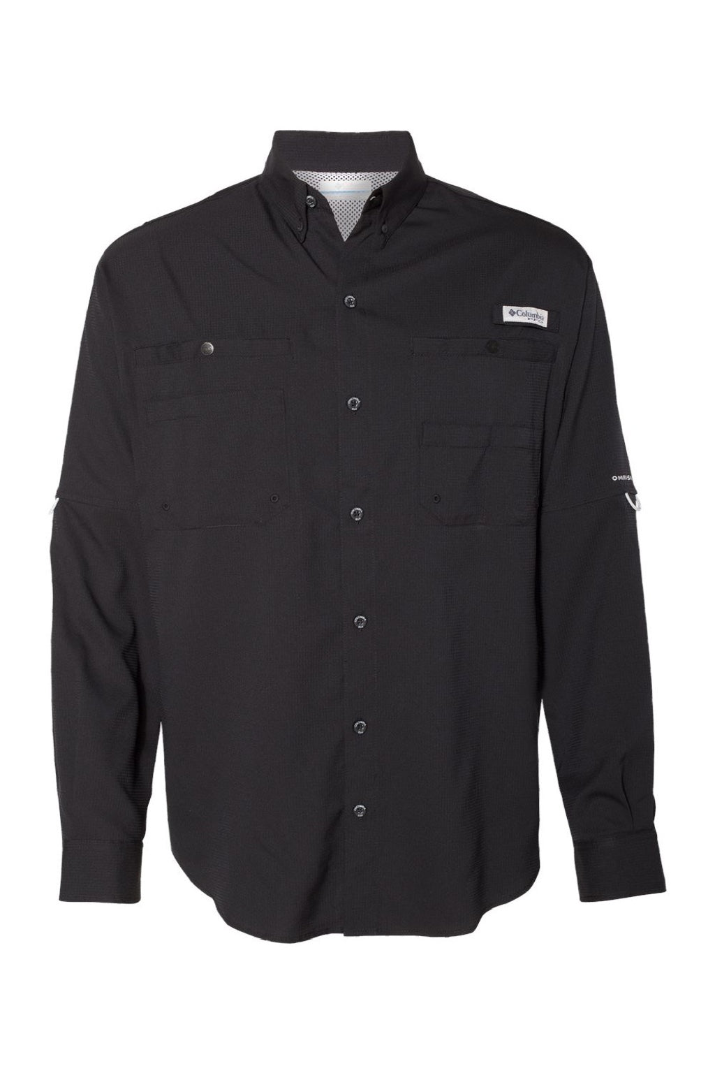 Columbia 212467 Mens PFG Tamiami II Long Sleeve Button Down Shirt w/ Double Pockets Black Flat Front