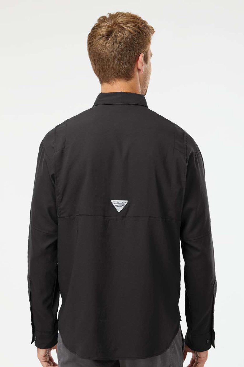 Columbia 212467 Mens PFG Tamiami II Long Sleeve Button Down Shirt w/ Double Pockets Black Model Back