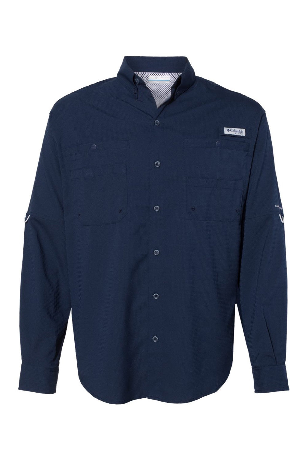 Columbia 212467 Mens PFG Tamiami II Long Sleeve Button Down Shirt w/ Double Pockets Collegiate Navy Blue Flat Front