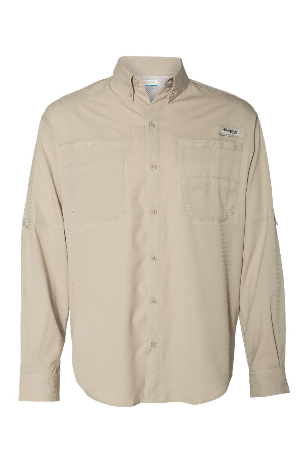 Columbia 212467 Mens PFG Tamiami II Long Sleeve Button Down Shirt w/ Double Pockets Fossil Flat Front