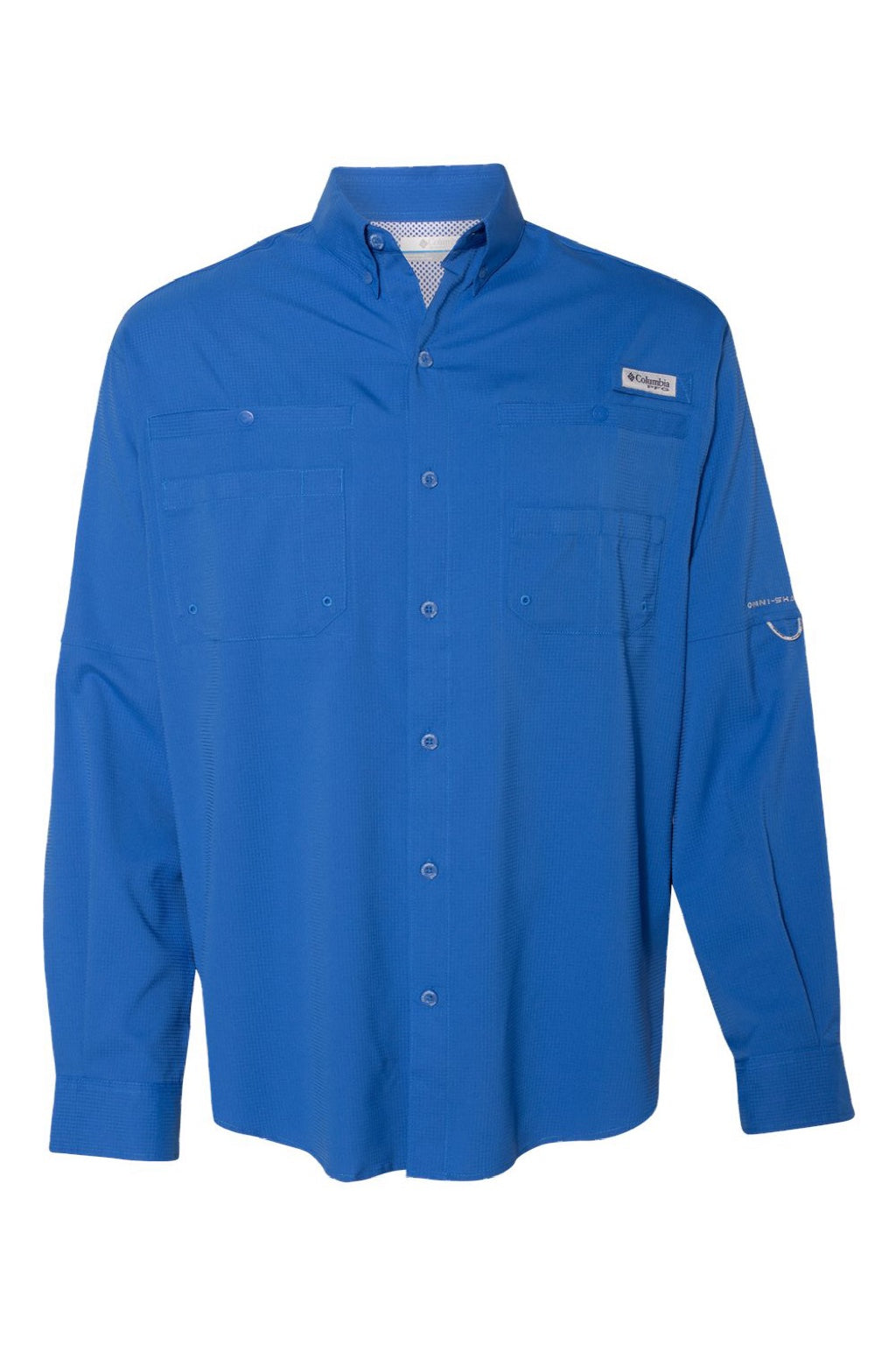 Columbia 212467 Mens PFG Tamiami II Long Sleeve Button Down Shirt w/ Double Pockets Vivid Blue Flat Front