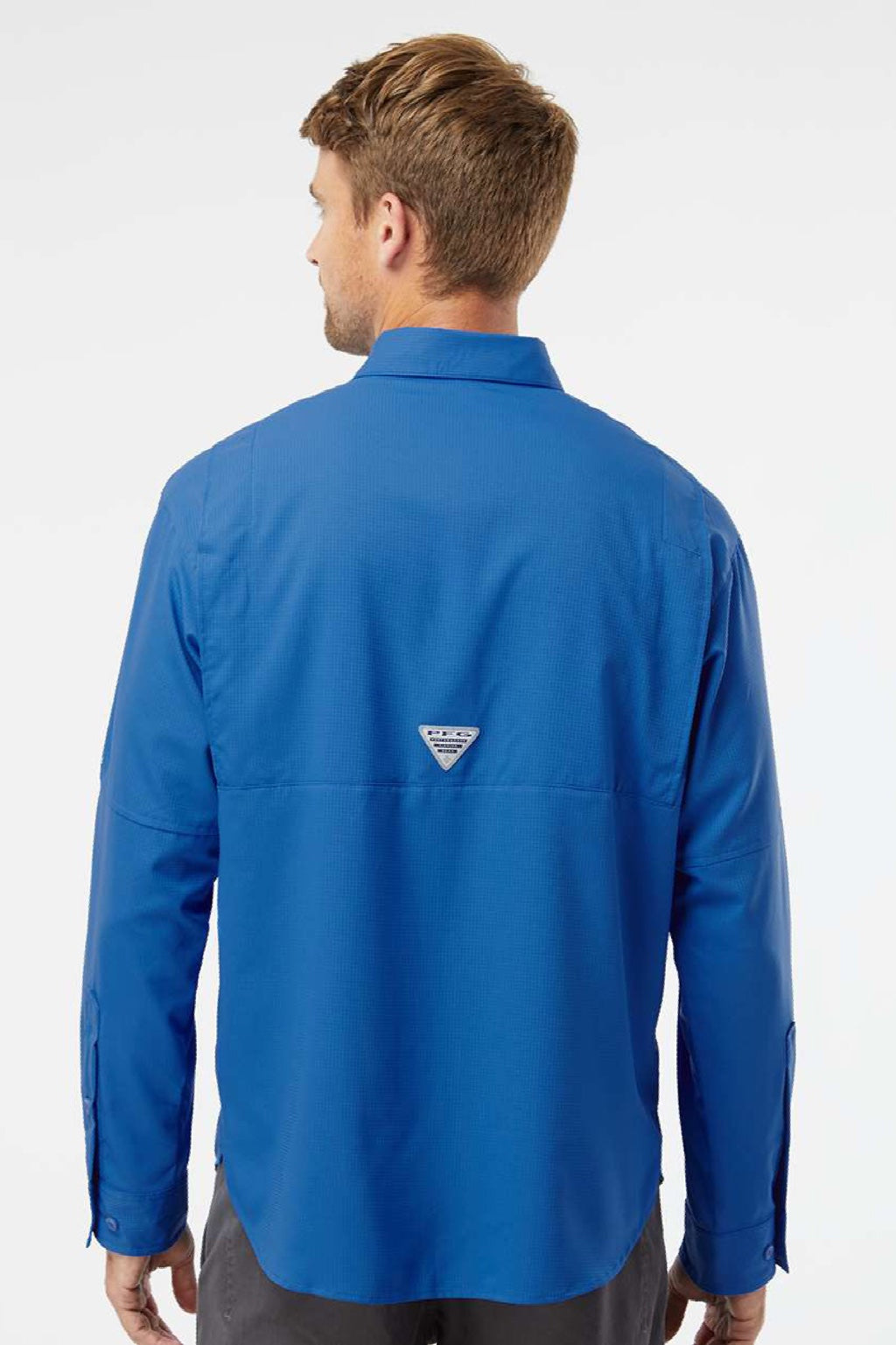 Columbia 212467 Mens PFG Tamiami II Long Sleeve Button Down Shirt w/ Double Pockets Vivid Blue Model Back