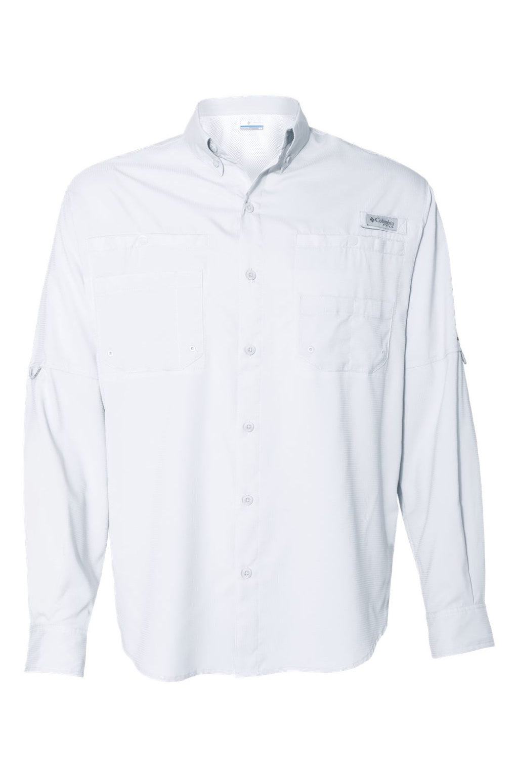 Columbia 212467 Mens PFG Tamiami II Long Sleeve Button Down Shirt w/ Double Pockets White Flat Front