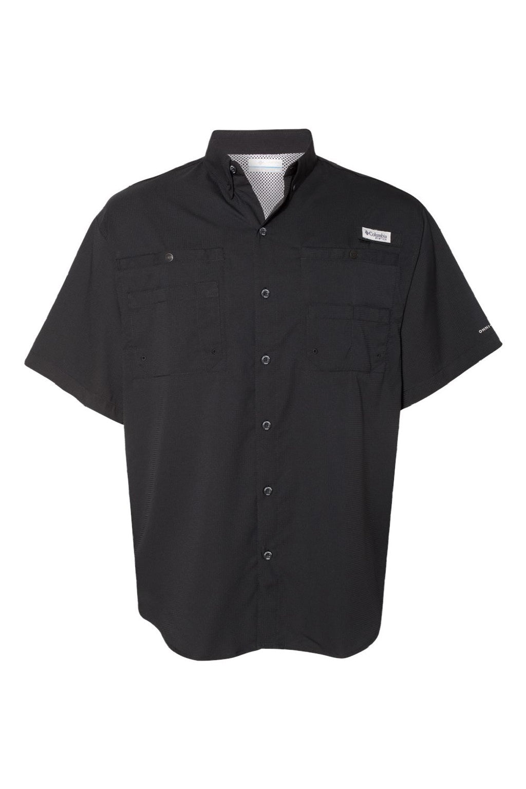 Columbia 212468 Mens PFG Tamiami II Short Sleeve Button Down Shirt w/ Double Pockets Black Flat Front
