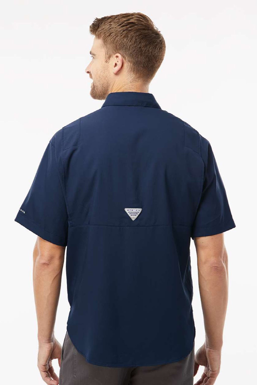 Columbia 212468 Mens PFG Tamiami II Short Sleeve Button Down Shirt w/ Double Pockets Collegiate Navy Blue Model Back