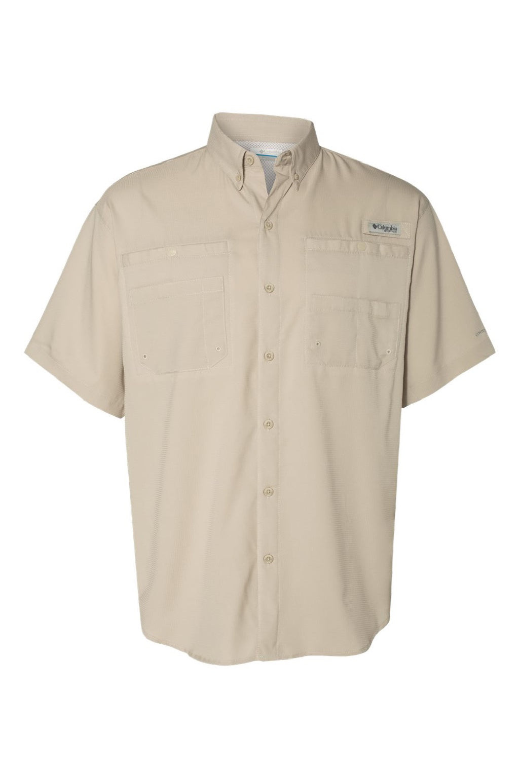 Columbia 212468 Mens PFG Tamiami II Short Sleeve Button Down Shirt w/ Double Pockets Fossil Flat Front