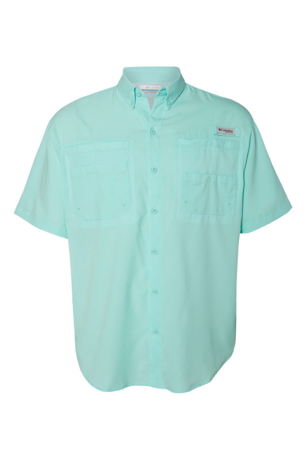 Columbia 212468 Mens PFG Tamiami II Short Sleeve Button Down Shirt w/ Double Pockets Gulf Stream Green Flat Front