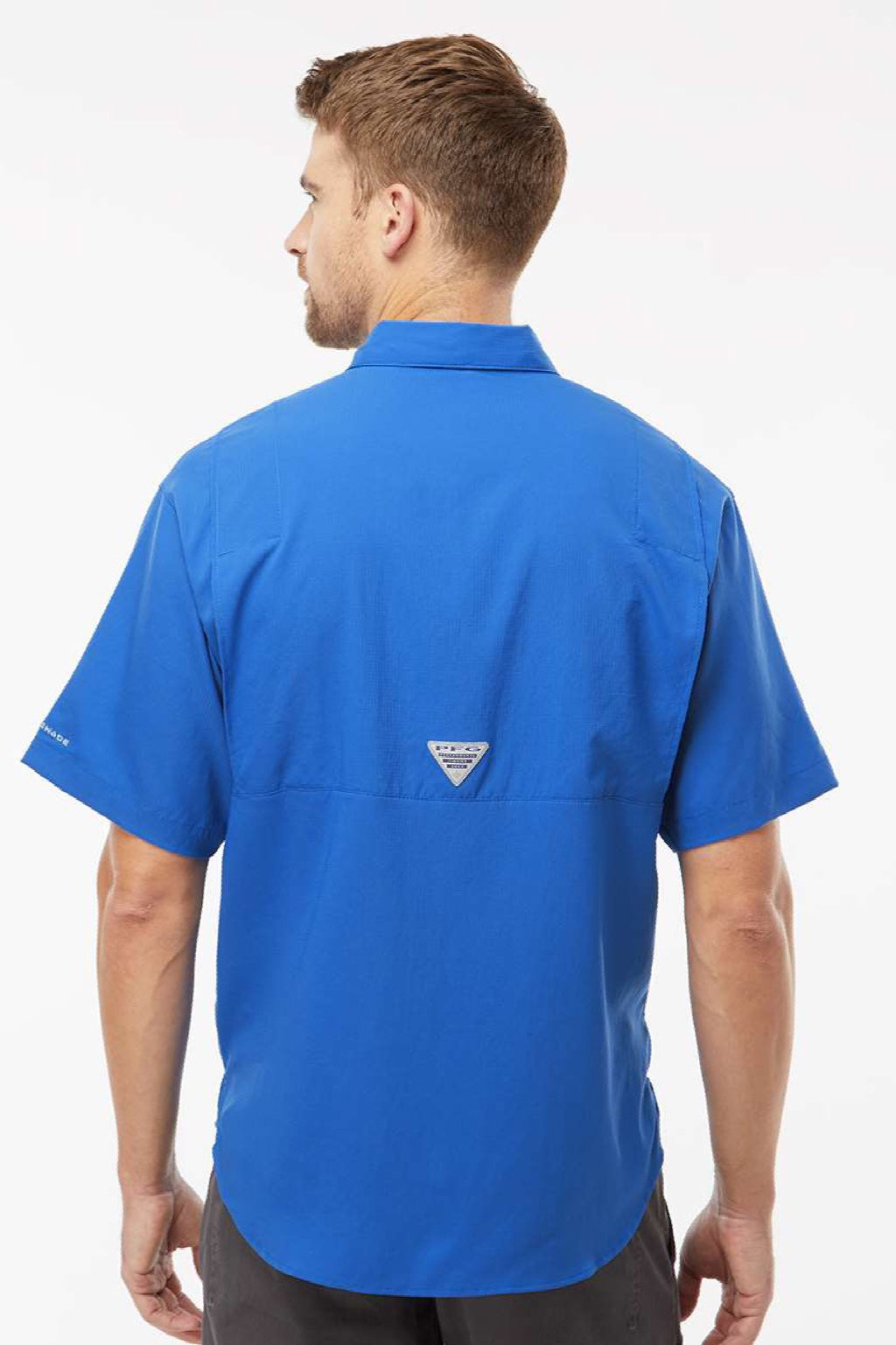 Columbia 212468 Mens PFG Tamiami II Short Sleeve Button Down Shirt w/ Double Pockets Vivid Blue Model Back