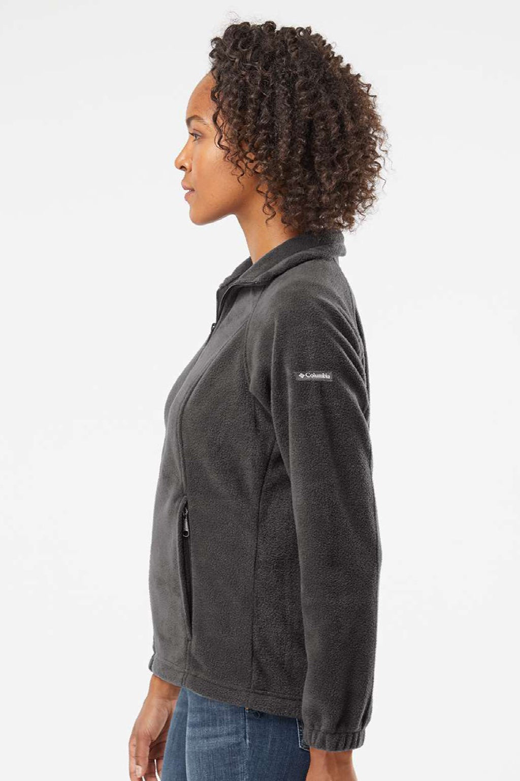 Columbia 212470 Womens Benton Springs Fleece Full Zip Jacket Heather Charcoal Grey Model Side