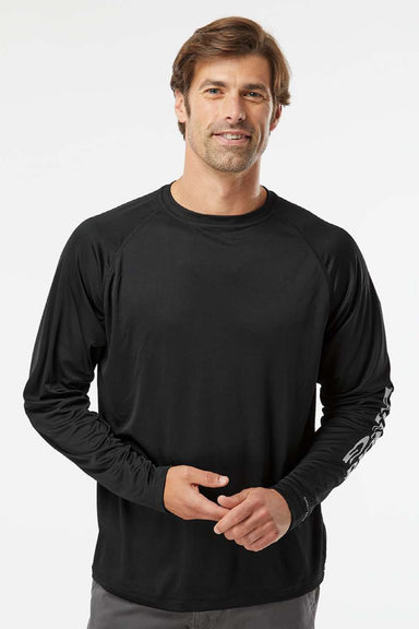 Columbia 212472 Mens PFG Terminal Tackle Long Sleeve Crewneck T-Shirt Black/Cool Grey Model Front