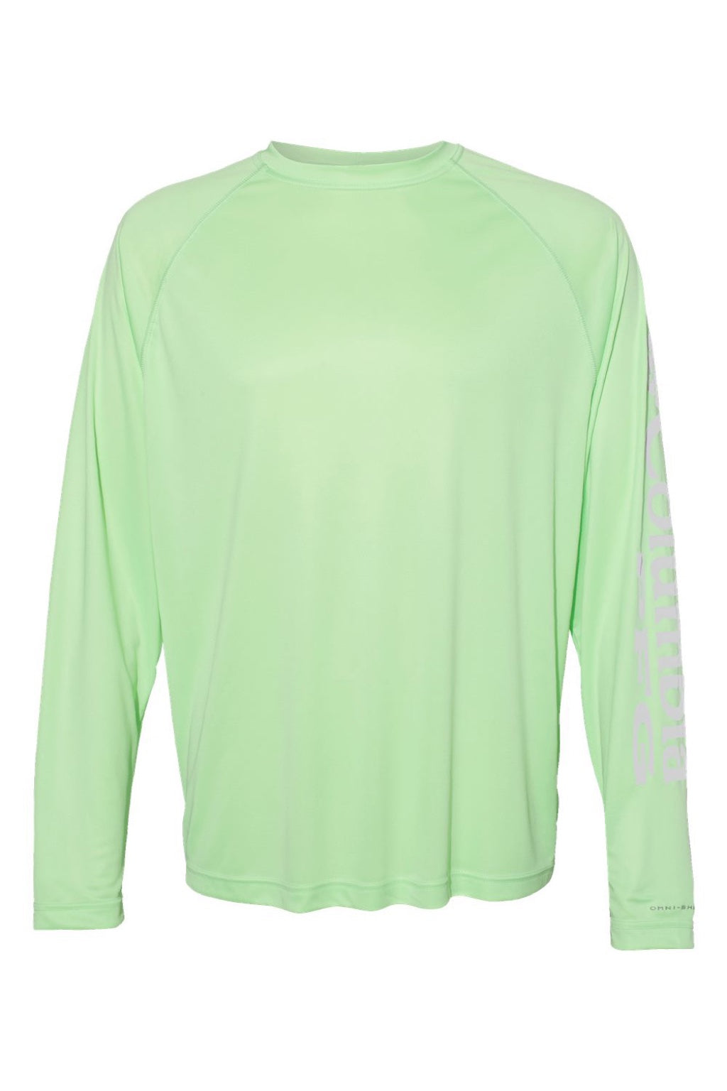 Columbia 212472 Mens PFG Terminal Tackle Long Sleeve Crewneck T-Shirt Key West Green/Cool Grey Flat Front