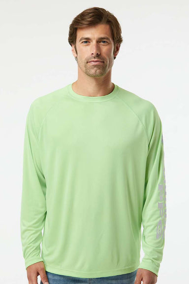 Columbia 212472 Mens PFG Terminal Tackle Long Sleeve Crewneck T-Shirt Key West Green/Cool Grey Model Front