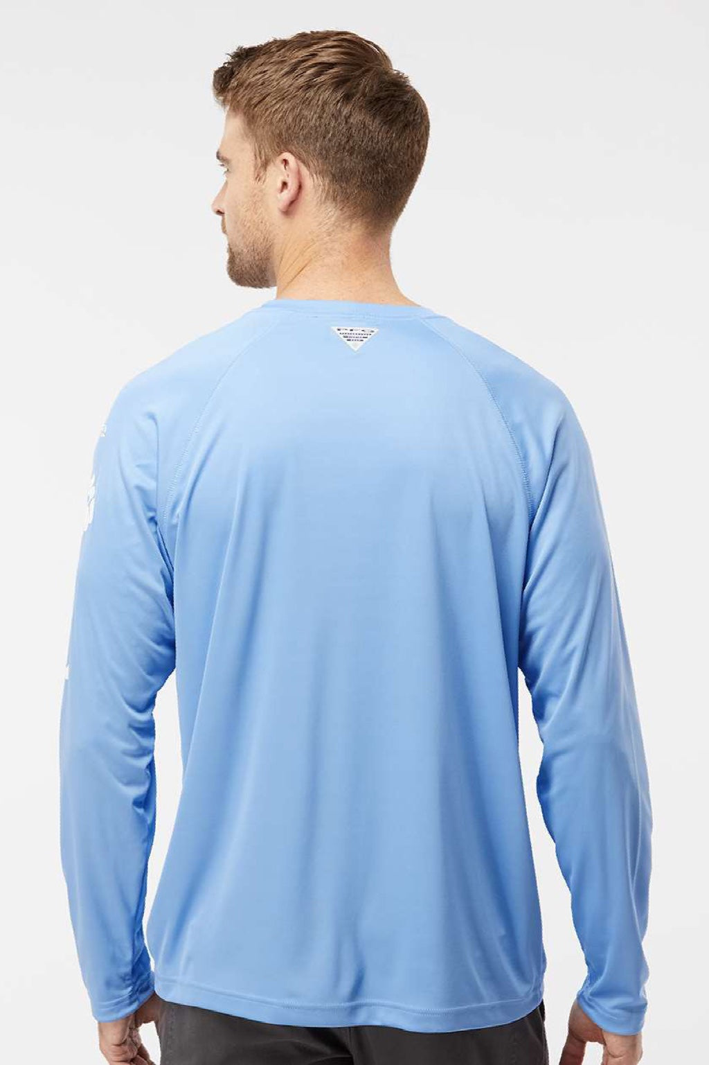 Columbia 212472 Mens PFG Terminal Tackle Long Sleeve Crewneck T-Shirt White Cap Blue/White Model Back