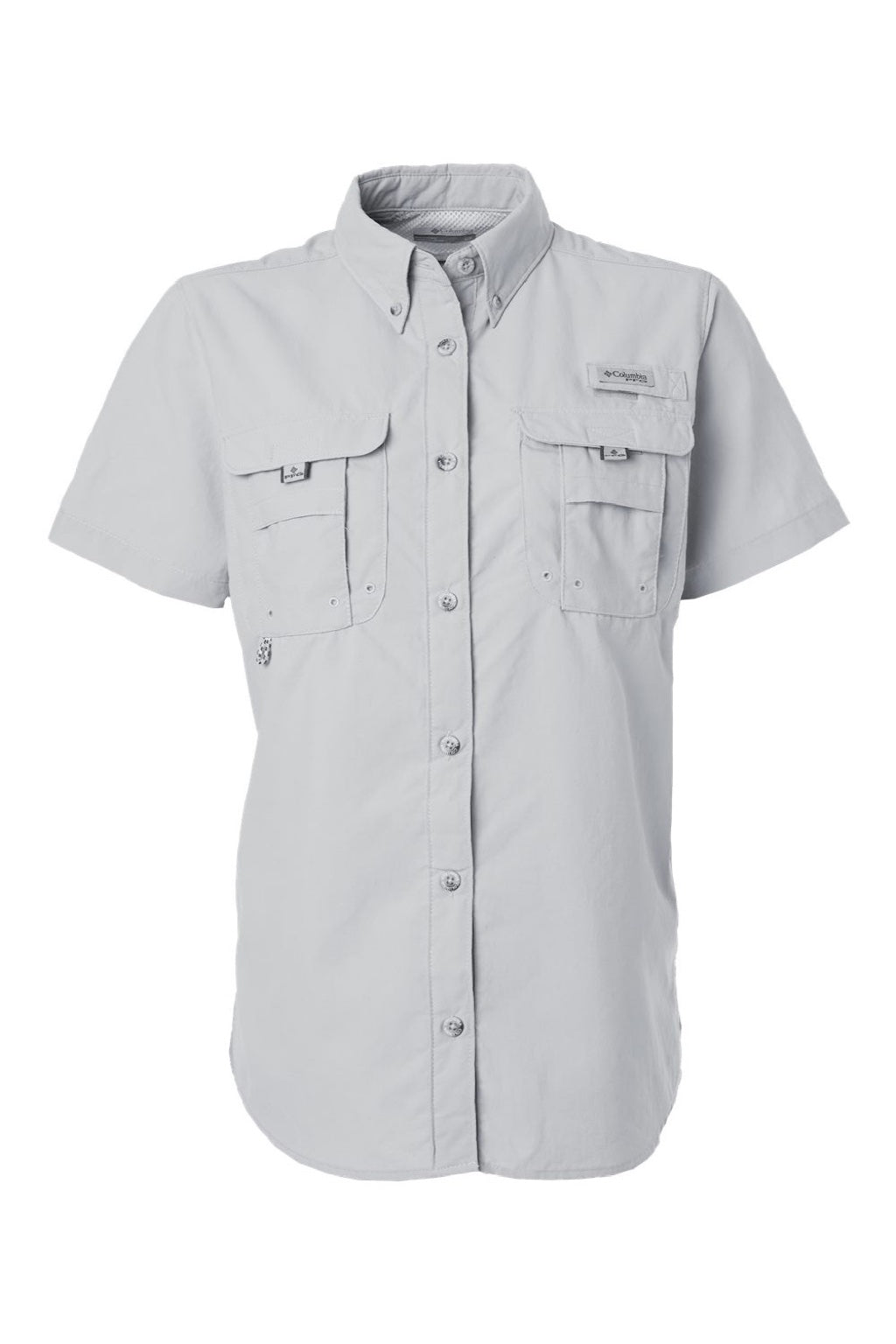 Columbia 212473 Womens PFG Bahama Short Sleeve Button Down Shirt w/ Double Pockets Cool Grey Flat Front