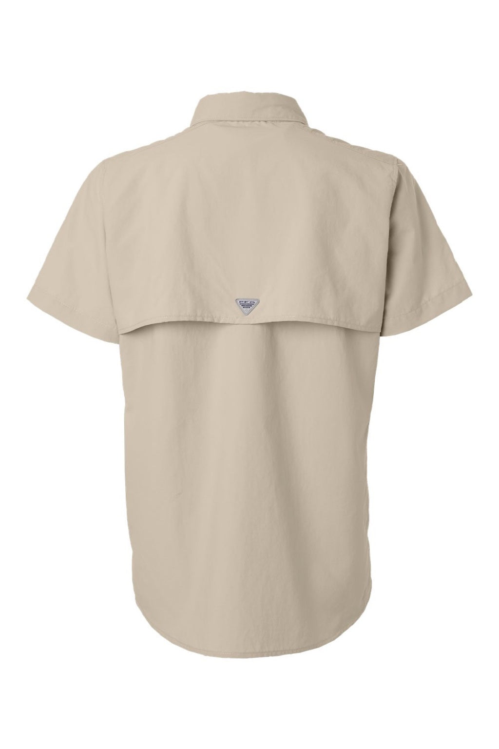 Columbia 212473 Womens PFG Bahama Short Sleeve Button Down Shirt w/ Double Pockets Fossil Flat Back